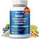 NAD+ RESVERATROL täydennysosa 10-in-1 Natural Blend kanssa Quercetin Turmeric Berberine Bilberry Green Tea - 150 Count - Made & Tested in the USA