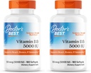 Lääkärin BEST-vitamiini D3 5000IU, ei-GMO, Gluteeniton & soijaton, Säätelee Immuunitoiminto, Tukee Terveitä luita, Valkoinen, Ei makua, 180 Luku (Pakkaus 2)