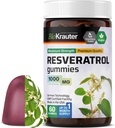 BIO KRAUTER Resveratrol Gummies - 1000 mg Vahvuus - 60 Vegan Chews - 98% Pure Trans Resveratrol täydentää - antioksidantti tuki