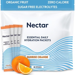 Nectar Hydration Packets - Elektrolyyttejä Powder Packets - Ei sokeria tai kaloreita - Organic Fruit Liquid Daily IV Electrolytes Powder for Dehydration Relief and Rapid Rehydration (Orange 18 Pack)