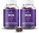 BeLive Iron Gummies - Monivitamiinirauta täydentää C-vitamiini, A, B & Sinkki, Tukee veren happi, Vegan täydentää naisille, miehet & lapset kasvun ja kehityksen - Rypäleen maku ... 2-pakkaus
