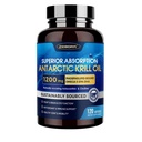 Krill Oil 1200 mg Omega 3 Supplement, Krill Oil Omega 3, jossa on korkea absorptio EPA, DHA, Astaksantiini & Phospholipids, Tukee Heart & Joint Health, Ei Fishy Jälkimate - 120 Softgels (60 Servings)