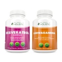 Puhtaasti kokonaisvaltainen Resveratrol 1450 mg + Luomu Ashwagandha 1300mg & Black Pepper - Vegaani Bundle - 180 + 180 kapselia - pakattu Potent antioksidantteja - valmistettu Yhdysvalloissa
