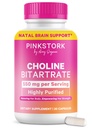 Pink Stork Choline - 550 mg Koliinibitartraatti VitaCholine raskaana + synnytyksen jälkeen Äidit - Prenatal Vitamiini Fetal Cognitive Health + Rintojen maidon laatu - 1 kapseli päivittäin, 30