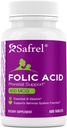 Safrel Folic Acid 400 mikrog - B9-400-vitamiini Tabletit, välttämätön prenataalinen ja postnataalinen vitamiini sikiön kehitykseen, punasolujen tuotantoon, solujen ja hermojen kehitykseen .