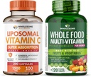 Terveellinen hyvinvointi Liposomaalinen C-vitamiini kapselit (200 pilleriä 1500 mg puskuroitu) Korkea imeytyminen VIT C + Koko ruoka Multivitamiini naisille - Natural Multivitamiinit, mineraalit, Orgaaniset uutteet Bundle