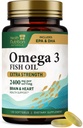 Omega 3 Fish Oil 2400 mg - Triple Strength Omega-3 Lisäravinteet - Natural Brain Heart Health & Immuuni Tuki - Rasvahapot EPA & DHA - Wild Catch Puhdistettu kalaöljy täydentää - 120 Softgels