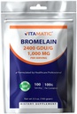 Vitamatic bromelain Powder 1000mg per Serving - 2400 GDU/g, Proteolyyttiset Entsyymit, tukee proteiinien digestiota, 100 grammaa - 100 tarjoilua (sisältää)