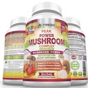 TUOREET TERVEYSARE Sienen lisäravinteet - Lions Mane, Cordyceps, Reishi, Turkey Tail, ja Shitake - Immuuni- ja aivotuki - Peak Power Mushroom Supplement - 90 Vegan Kapselit