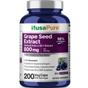 NusaPure Grape Seed Extract 40,000mg per Caps, 200 vegan kapselit, Standardoitu, ei-GMO, Gluteeniton, Resveratrol