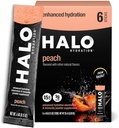 Halo Hydration Elektrolyyttijauhepakkaukset Peach - 6 tarjoilua (5 g Each) - Organic Hydration Drink with Low Sugar + Essential Vitamiinit + Minerals - Vegaani