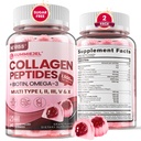 Hydrolyzed Collagen Peptides, Marine Gummies for Women, Multi Collagen tyyppi II III V & X hiusten kasvua, terve iho kynnet - Kollageeni Gummy w / hiukset vitamiinit Biotiini Keratin & D3, 120Cts