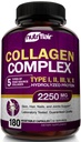 NutriFlair Multi Collagen Peptides 2250mg - tyyppi I, II, III, V, X - Collagen täydentää Complex Powder pillereitä naisille ja miehille - Hydrolysoitu proteiini, terveet hiukset, iho, kynnet - ei-GMO (180 kapselia)