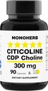 MONOHERB Citicoline CDP Koliini 300 mg per kapseli - 90 kasviskapselia