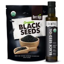 RAWYA Musta siemenet + Musta siemenöljy - UDA Organic Certified, Cold Pressed, Nigella Sativa, Cumin Seed Oil, Kalonji, Premium laatu, korkea Thymokinoni, puhdas & Natural, 8.4 Oz + 16 Oz siemenet