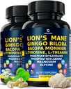 Luomuleijonat Mane lisäkapselit - 240 Real Sienet Leijonan mane kapselit Ginkgo Biloba Herb, Bacopa Monnieri, L Theanine, L Tyrosine - sieni Complex Daily Wellness