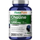 NusaPure Choline Bitartraatti 1000 mg 200 Kasviskapselit (kasvissyöjä, ei-GMO)