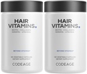 Koodaus Hair Vitamiinit 10000 mikrog Biotiini, Keratin, Kollageeni, A-vitamiini, B12, C, D3, E, Sinkki, Turmeeric, Probiootit, Entsyymit, Inositol - Hiustenhoito tuki - Terveet hiusten täydentää pillereitä - 2 pakkaus