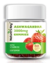 Luonnon avain Ashwagandha Gummies, 3000 mg High Potency Ashwagandha juuriuute D2-vitamiinilla, stressi, rauhallinen mieliala & kognitio, miehille & naisille, mansikkamaku (60