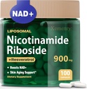 Liposomaalinen Nikotinamidi Ribosidi, NAD- täydennysosa anti-aging, energia, Focus, 900 mg NAD+ Supplement, Resveratrol & Quercetin, -50 Day Supply, 100 kapselia