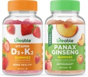 Elinkelpoinen D3-vitamiini + K2-vitamiini + Panax Ginseng, Gummies Bundle - suuri maku, vitamiinilisä, gluteeniton, GMO-vapaa, purukumi