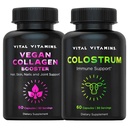 Vitamiinit Vegaani Collagen Booster kapselit + kolostrum kapselit täydentää