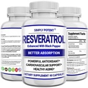 Resveratrol 1000 mg Supplement, Trans Resveratrol 500 mg, Resveratrol Lisätty Black Pepper Max Imeytyminen, Tehokas antioksidantti & anti-aging pillereitä sydämen, Immuuni & ihon terveys, 90 kapselia