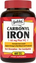 Iron Supplement, 65 mg Carbonyl Iron Plus C-vitamiini, energia ja veri tuki naisille ja miehille, parempi imeytyminen, hellä vatsa, ei pahoinvointi, ei ummetus, vegaaninen, ei-GMO, 60 Ct