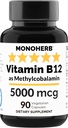 MONOHERB-vitamiini B12 Metyylikobalamiini 5000 mikrog - 90 kasvissyöjäkapselia - B12 Metyyli