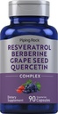 Piping Rock Resveratrol Berberine Grape Seed & Quercetin Complex 90 kapselit kasvissyöjä, ei-GMO, ja gluteeniton täydennys