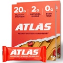 Atlas Protein Bar, 20g proteiinia, 1g sokeria, puhdasta ainesosaa, gluteeniton (Peanut Butter Vadelma, 12 laatikko 2)