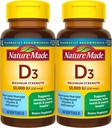 Nature Made Maximum Strength D3 10000 IU (250 mikrog), Ravintolisä luun, hampaiden, lihasten ja immuuniterveyden tukea, 60 Softgels, 60 päivän tarjonta - pakkaus 2