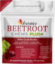 Punajuuret Typpioksidi Supplement - 1000 mg Beet Powder with L Arginine, L Sitruliini, Grape Seed Extract, Niacin, C-vitamiini & B12 - Beet Chews - 60 pakkaus