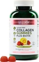 NatureWise Collagen Gummies - Sokerivapaa hydrolysoitu Collagen Gummies - Tyyppi 1 & 3 Peptides for Women + Biotiini, C-vitamiini, E-vitamiini, & Sinkki hiusten iholle ja kynsille Tuki - 180 Count[3]Kuukausi tarjonta]
