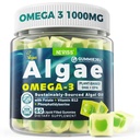 Vegan Omega-3 Gummies for Aikuinen, Fish Oil Algae Oil, Plant Based DHA 460mg & EPA 230mg Plus MethylFolate, B12-vitamiini, Fosfatidyyliseriini, No Fishy Taste, Vegan, Sugar Free, 60 Cts