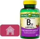 Spring Valley - B12-vitamiinia, 2 500 mikrog, kirsikka, 120 kreivi + STS Sticker.