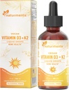 Naturments D3-vitamiini K2-nestetippa (nesteenä) +K2 Complex: Bone and Heart Health Formula Immuuni tukea ja energiaa - nopeampi imeytyminen ei-GMO, Vegaani alkoholiton, sokeriton 1 Fl Oz