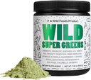 Wild Foods Raw Super Greens Powder Daily Juoma Probiootit ja digestiivinen Enzyme Blend - Koko ruoka Lähde, 46 Plant-Based ravintoaineet, ei-GMO, Spirulina, Klorella, Wheatgrass (30 Servings)