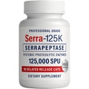 Serra-125k Extra Strength Serrapeptaasi 125,000 SPU, 90 Vegan-kapselia, Viivästynyt vapautuminen, systeemiset entsyymit, tukee terveitä sinuseja ja tervettä immuunijärjestelmää, ei-muuntogeenisiä organismeja ja kaikkia luonnollisia