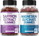Saffron lisäravinteet (60 Gummies) 5 in 1 Advanced Formula Sugar Free Gummy - Herkullinen vadelma maku ja magnesium Glycinate (60 Count) Pure Glycinate Gummy for Aikuinen - Ei-GMO, Vegan & USA Made