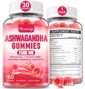 Ashwagandha Gummies 2500mg naisille ja miehille: Ashwagandha täydentää Gummy Extra vahvuus Turmeeric, D3-vitamiini, L-Theanine, Magnesium - täytetyt Gummies, Mansikka maku, Vegan, ei-GMO