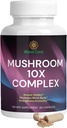 Mushroom 10X Complex - Lions Mane, Reishi ja Cordyceps - Supplement for Natural Energy & Stress Relief - Immune Boost - Focus & Memory - Natural & non-GMO
