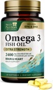 Omega 3 Fish Oil 2400 mg - Triple Strength Omega-3 Lisäravinteet - Natural Brain Heart Health & Immuuni Tuki - Rasvahapot EPA & DHA - Wild Catch Puhdistettu kalaöljy täydentää - 60 Softgels