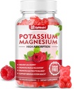 Kalium Magnesium täydentää Gummies aikuisille Lapset, sokeriton kaliumsitraatti Gummies tukee jalkakramppeja ja lihasten terveys, vegaaninen magnesium Glycinate Gummies vadelma maku 60 Ct