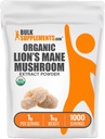 BulkSupplements.com Organic Lion's Mane Mushroom Extract Powder - Lions Mane Supplement Powder, Superfood for Well-Being - Vegan, 1g per Serving, 1kg (2,2 lbs) (Pack of 1)