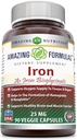Amazing Formula Silitysrauta Iron Bisglysinate 25 Mg Kasviskapselit (ei-GMO,Gluteeniton) - Tukee hapen saantia kudosten ja elinten-Auttaa muodostumista hemoglobiini&Myoglobin.(90 Kasviskapselit)