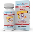 Superior Source Kid C-vitamiini C Clean Sulaa - Immuuni tuki täydentää lapsille - vähemmän sokeria - ei-GMO, Gluteeniton & säilöntäaine-vapaa - 90 MicroLingual pikaratkaisu tablettia