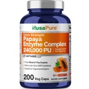 NusaPure Papayan Papain Enzyme Complex 240,000 PU - 200 Kasvis Caps - 100% kasvissyöjä, ei-GMO