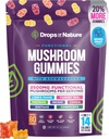 Ashwagandha Gummies and Lions Mane Mushroom Gummies Supplement - Organic - Reishi, Cordyceps, Turkey Tail, Maitake, Shitake, Chaga - Immuunipuolustus, Boosts Cognitive Performance, Vegan, Low Carb