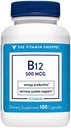Vitamiini Shoppe-vitamiini B12 500 mcg - Tukee energiantuotantoa, kerran päivässä ravintolisä - B-12-vitamiini (Cyanocobalamin), Gluteenittomat ja maitotuotteet (100 kapselia)
